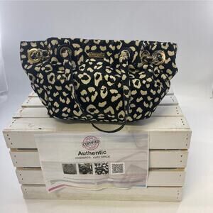 KATE SPADE BLACK AND CREAM ANIMAL PRINT SHOULDER BAG